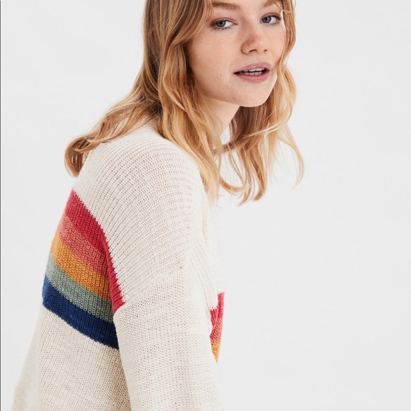 ae rainbow striped pullover sweater